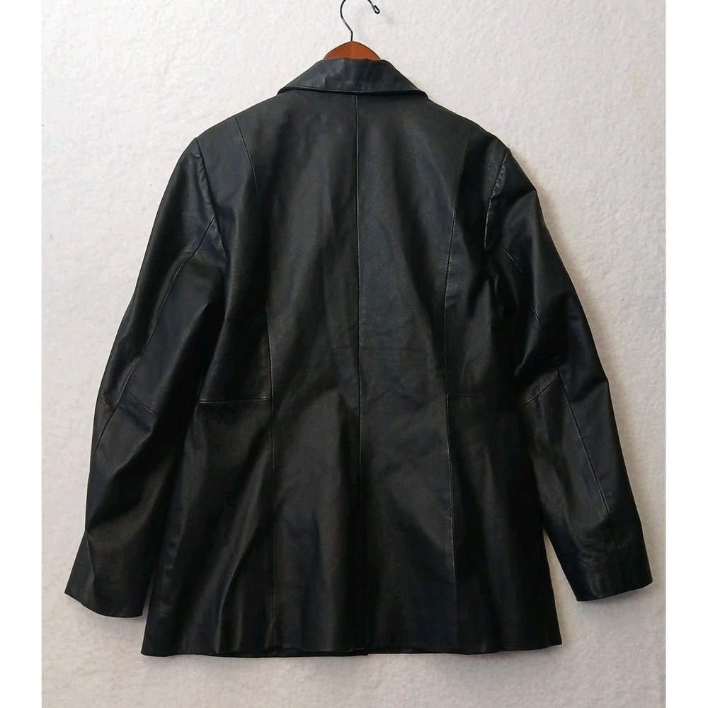 Vintage Tribeca Studios Black 100% Leather Blazer Jacket, size Large, Button Up - Picture 3 of 7